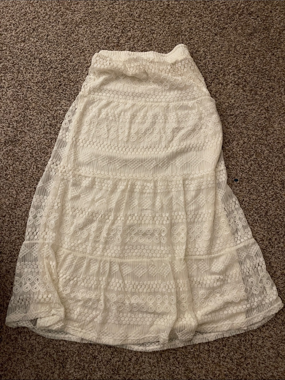 Women's Ivory Lace Maxi Skirt - Elegant Tiered Design